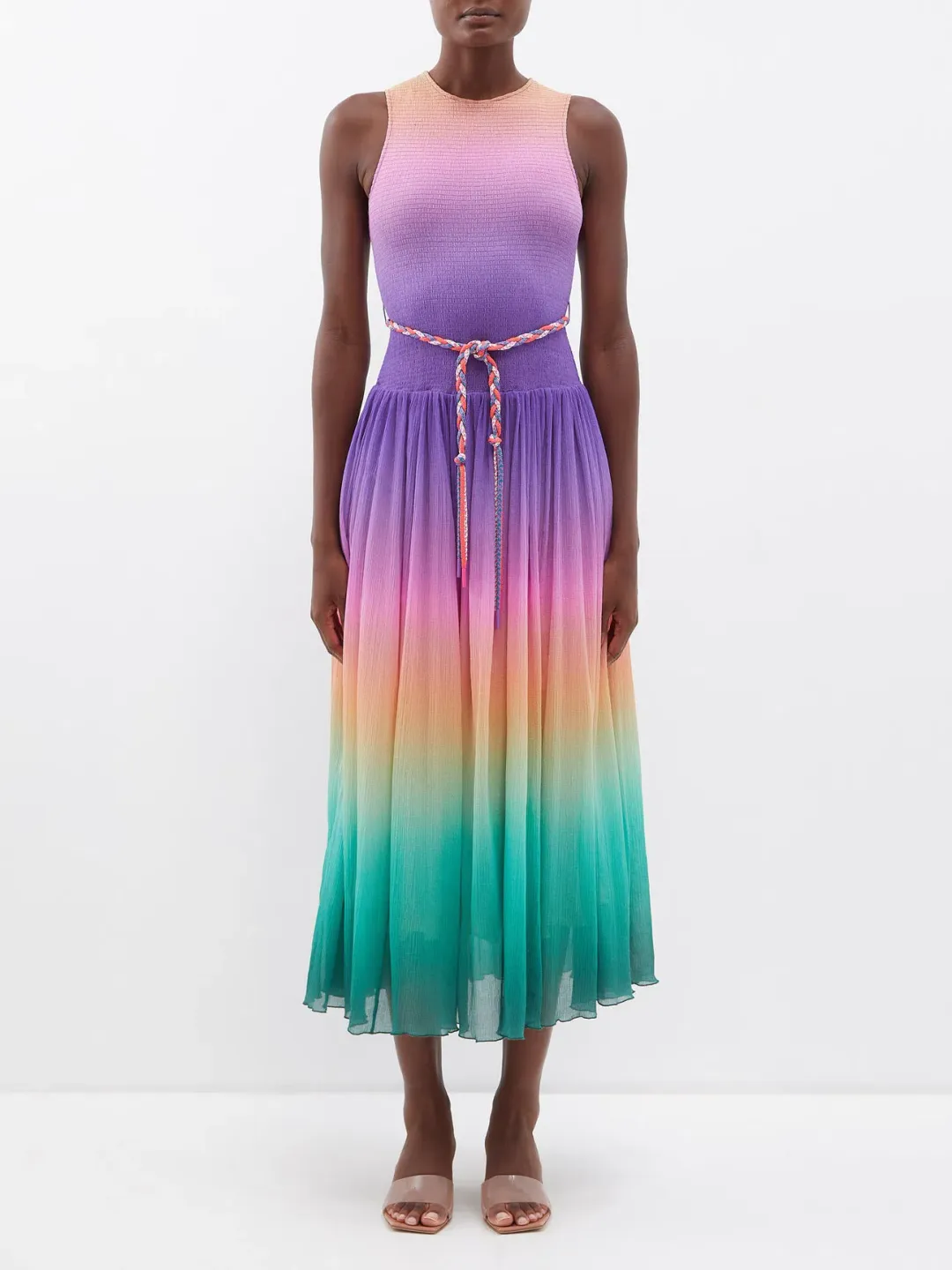 Zimmermann Cira Shirred Midi Dress Green Purple Ombre Size 1 / AU 10 for rent on The Volte - main image