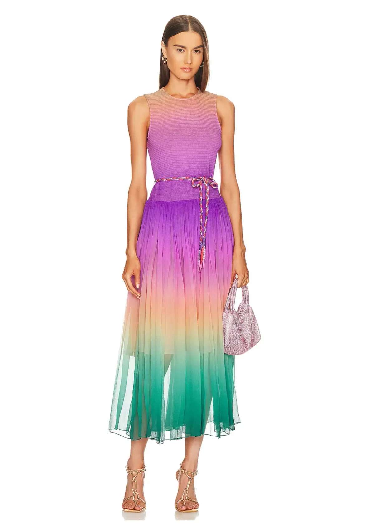 Zimmermann Cira Shirred Midi Dress Green Purple Ombre Size 1 / AU 10 - Image 1