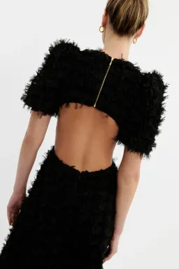 Rebecca Vallance Cherie Amour Puff Sleeve Midi Dress Black Size 10 for rent on The Volte - image 2