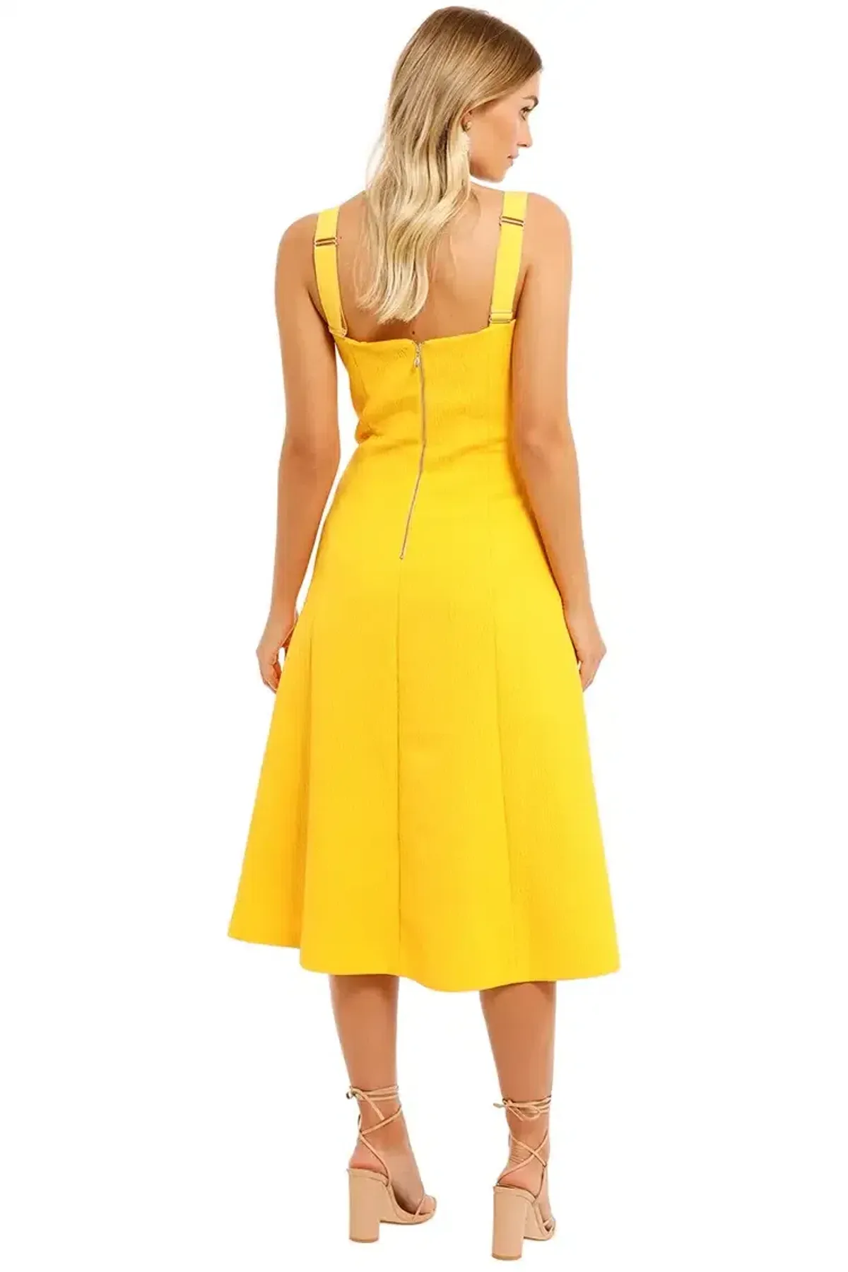 Rebecca Vallance Calla V Wire Midi Dress Yellow Size 10 - Image 3
