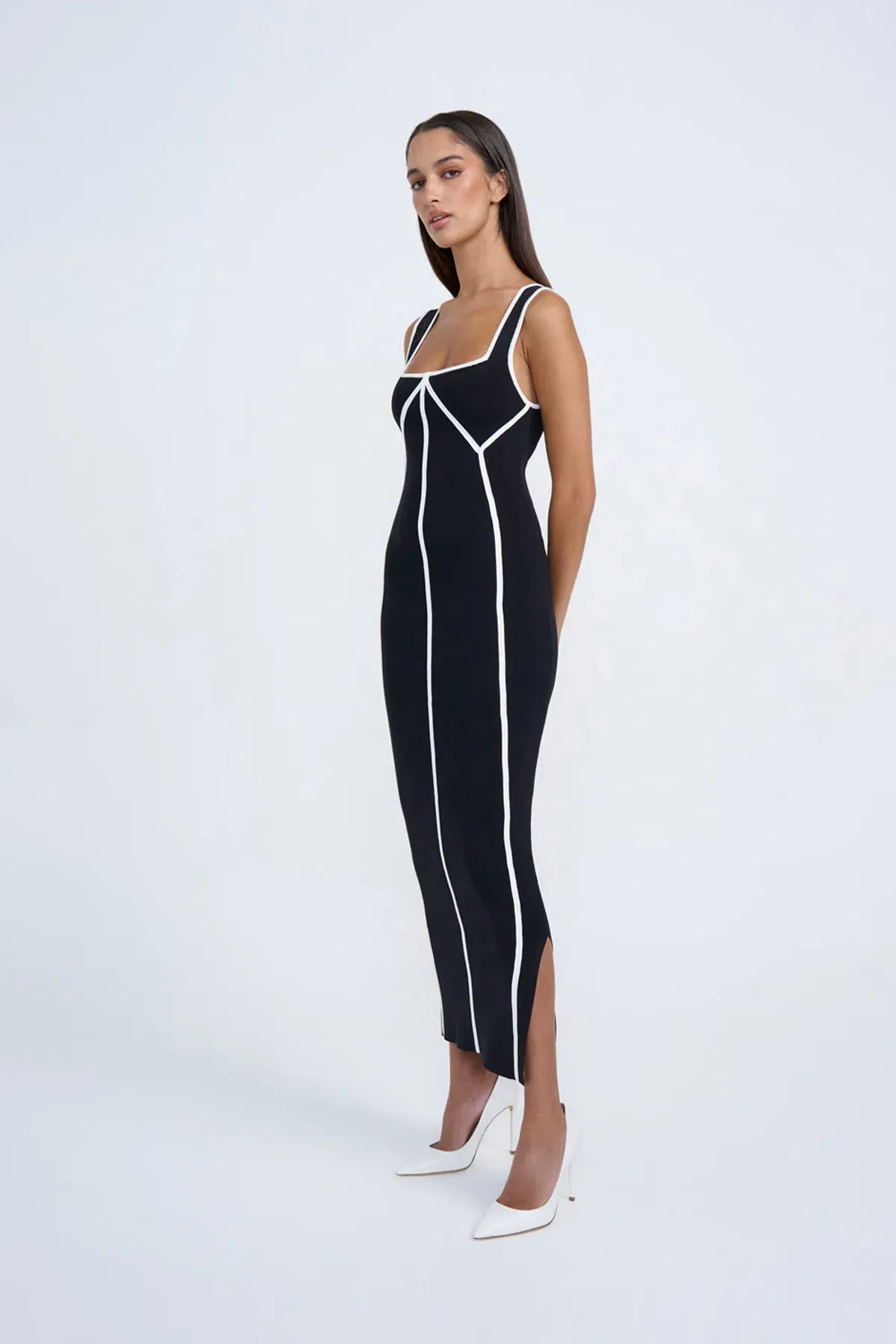 By Johnny Calina Contrast Knit Midi Dress Black Size 12 - Image 1