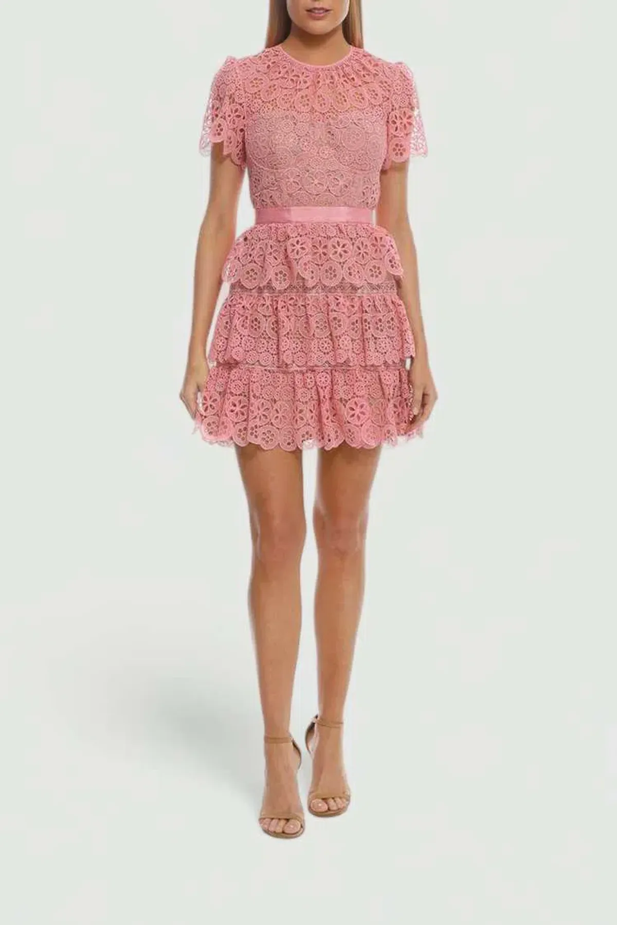 Self Portrait Pink Tiered Dress Pink Size 10 - Image 1