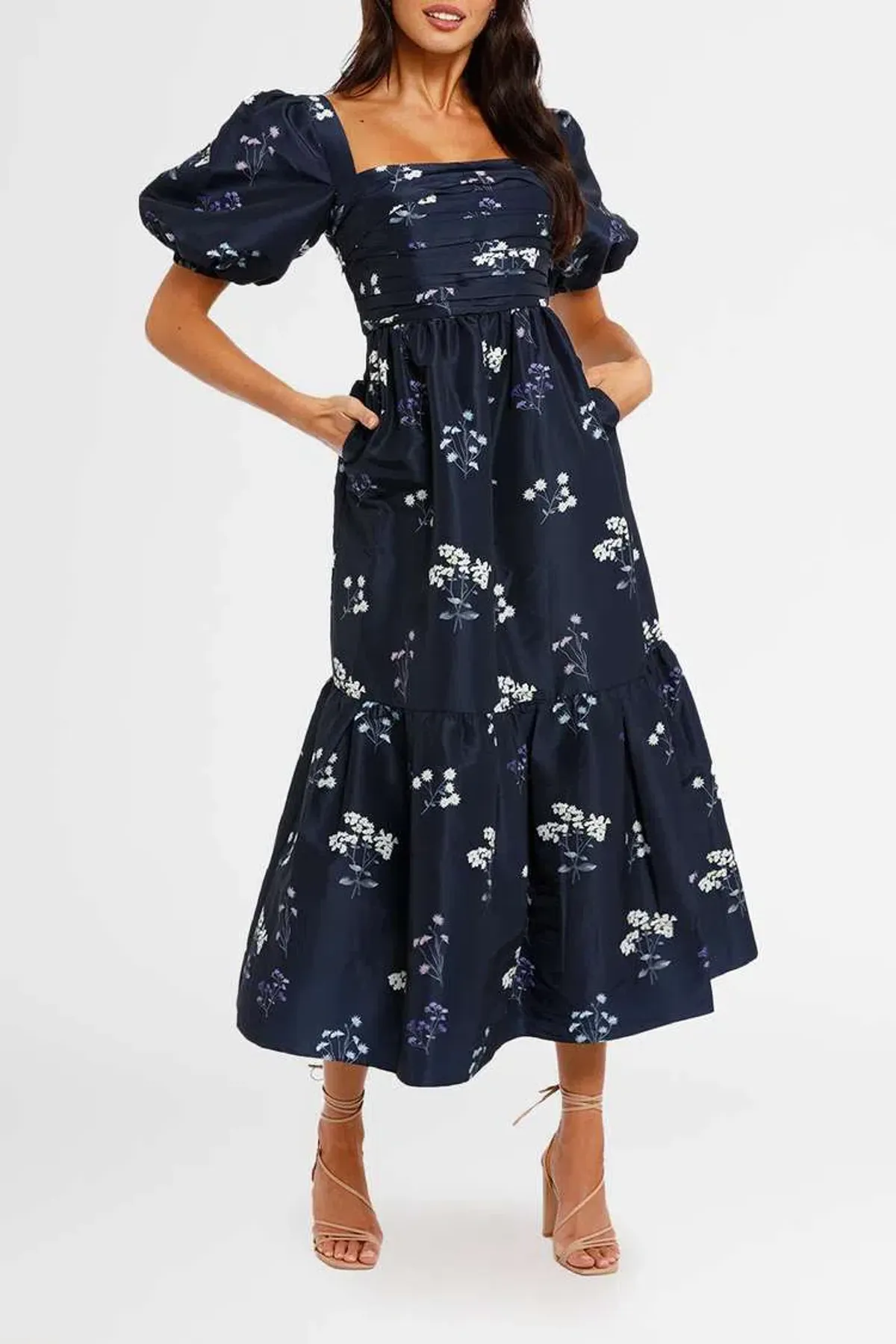 Self Portrait Vintage Floral Midi Dress Navy Floral Size 10 - Image 1