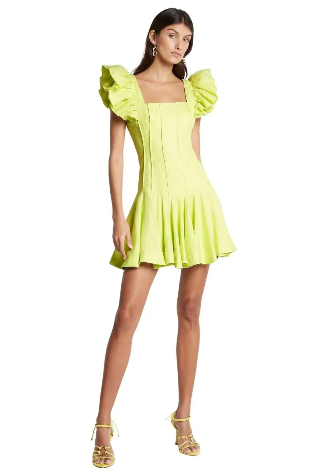 Aje Breathless Frill Sleeve Mini Dress Lime Size 8 for rent on The Volte - main image