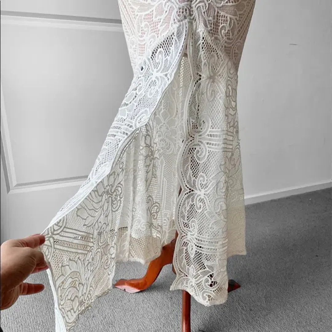 Sheike Lunar Lace Maxi Dress Ivory Size 12 for rent on The Volte - main image