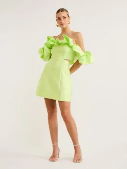 Alemais Suzi Off Shoulder Mini Dress Chartreuse Size 8 for rent on The Volte - image 1