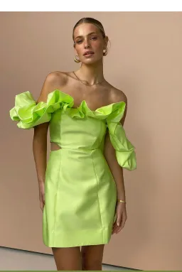Alemais Suzi Off Shoulder Mini Dress Chartreuse Size 8 for rent on The Volte - image 3
