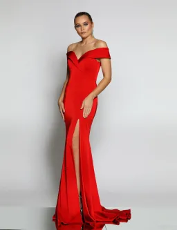 J'Adore Eva JX003 Off Shoulder Gown Red Size 14 for rent on The Volte - image 1