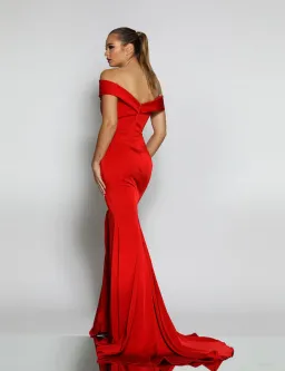 J'Adore Eva JX003 Off Shoulder Gown Red Size 14 for rent on The Volte - image 2