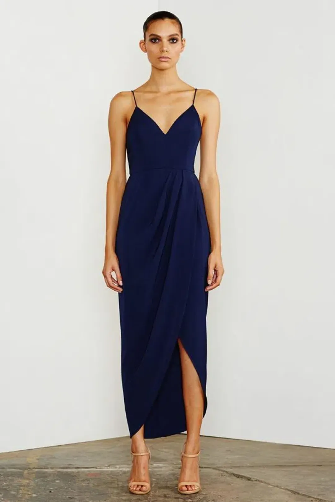 Shona Joy Core Cocktail Draped Maxi Dress Navy Size 16 for rent on The Volte - main image