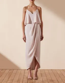Shona Joy Luxe Draped Cocktail Frill Dress Porcelain Size 16 for rent on The Volte - image 2