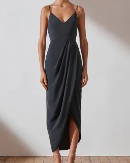 Shona Joy Core Cocktail Draped Maxi Dress Charcoal Grey Size 14 for rent on The Volte - image 1