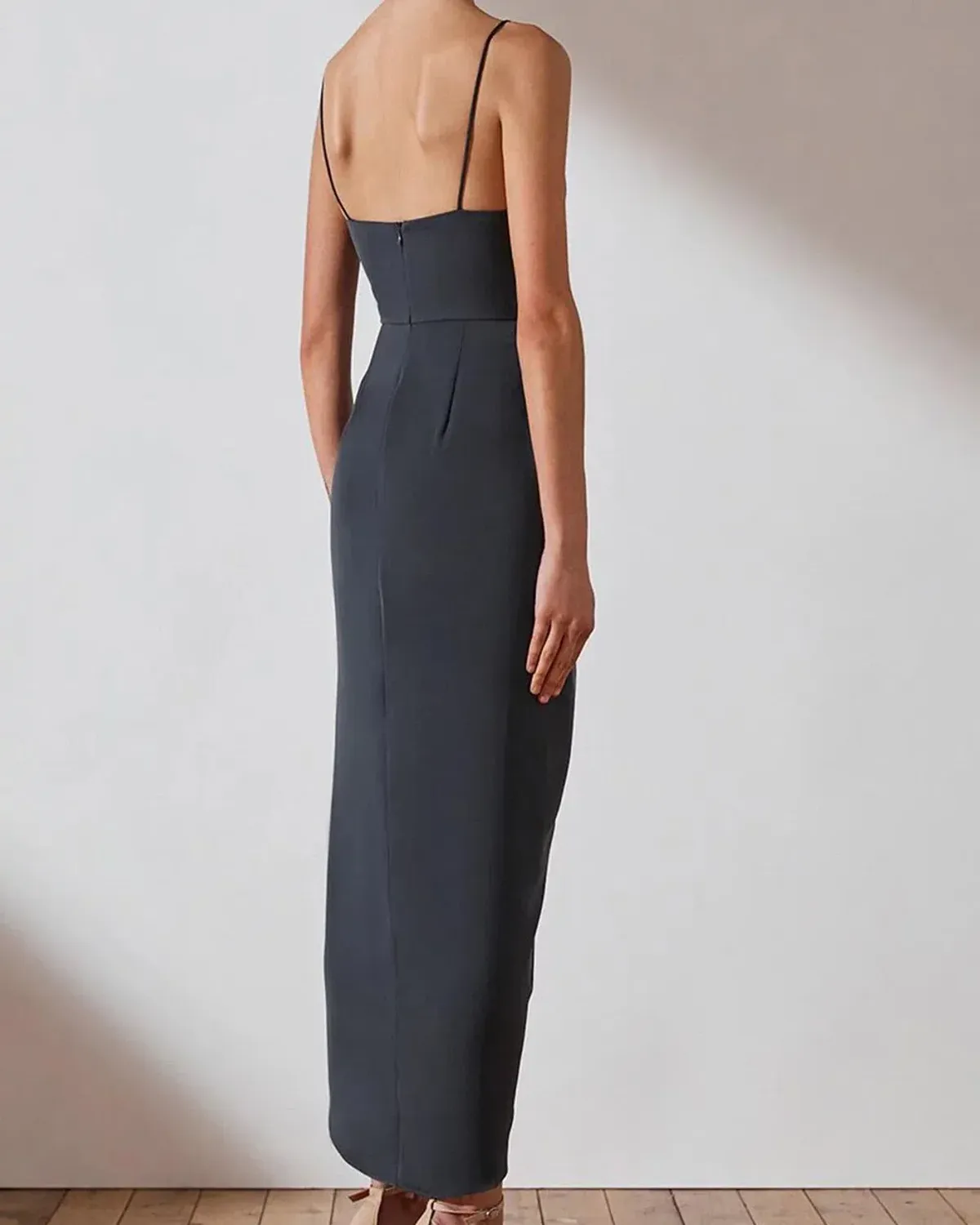 Shona Joy Core Cocktail Draped Maxi Dress Charcoal Grey Size 14 - Image 2