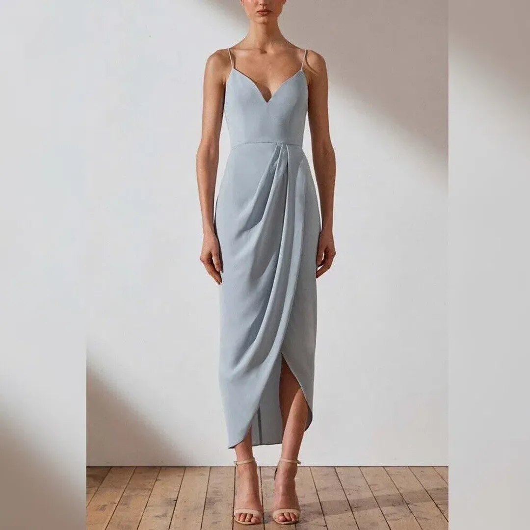 Shona Joy Core Cocktail Draped Maxi Dress Powder Blue Size 14 for rent on The Volte - main image