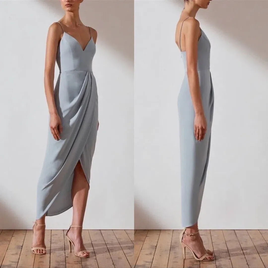 Shona Joy Core Cocktail Draped Maxi Dress Powder Blue Size 16 for rent on The Volte - main image