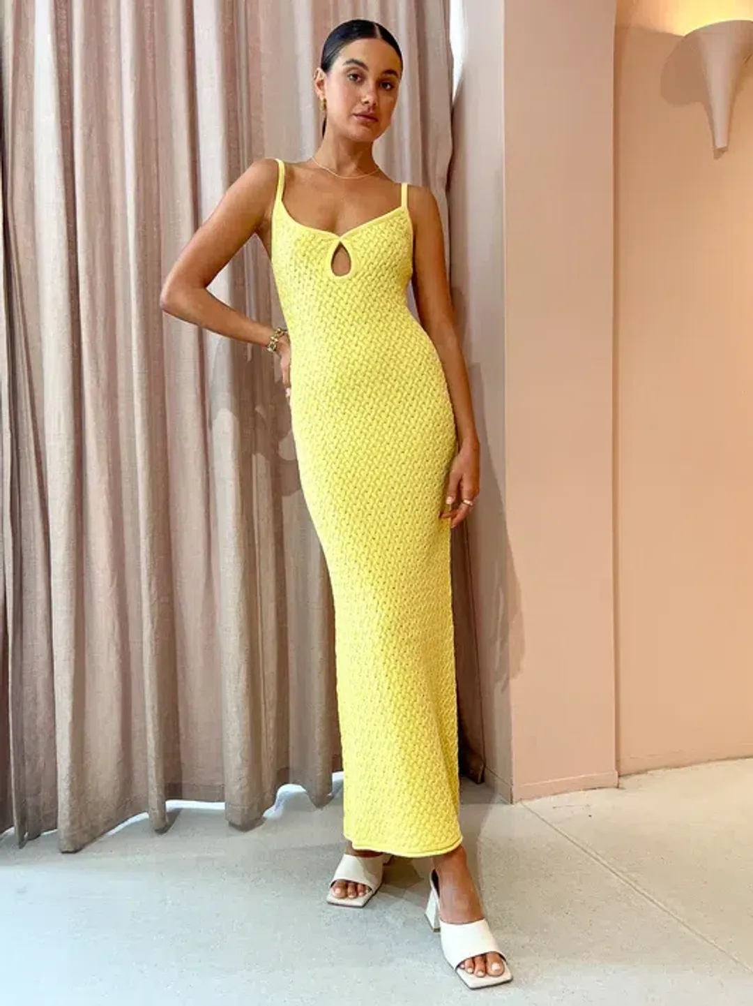 Bec & Bridge Effie Knit Dress Yellow Size 8 for rent on The Volte - main image