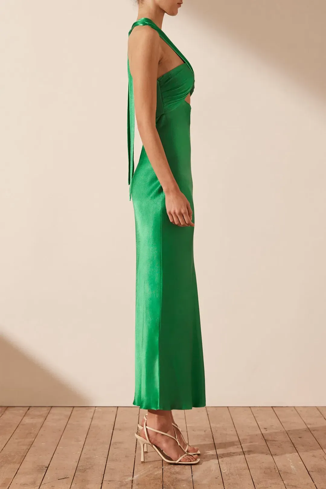 Shona Joy Lana Ruched Halter Midi Dress in Tree Green Size 10 for rent on The Volte - main image