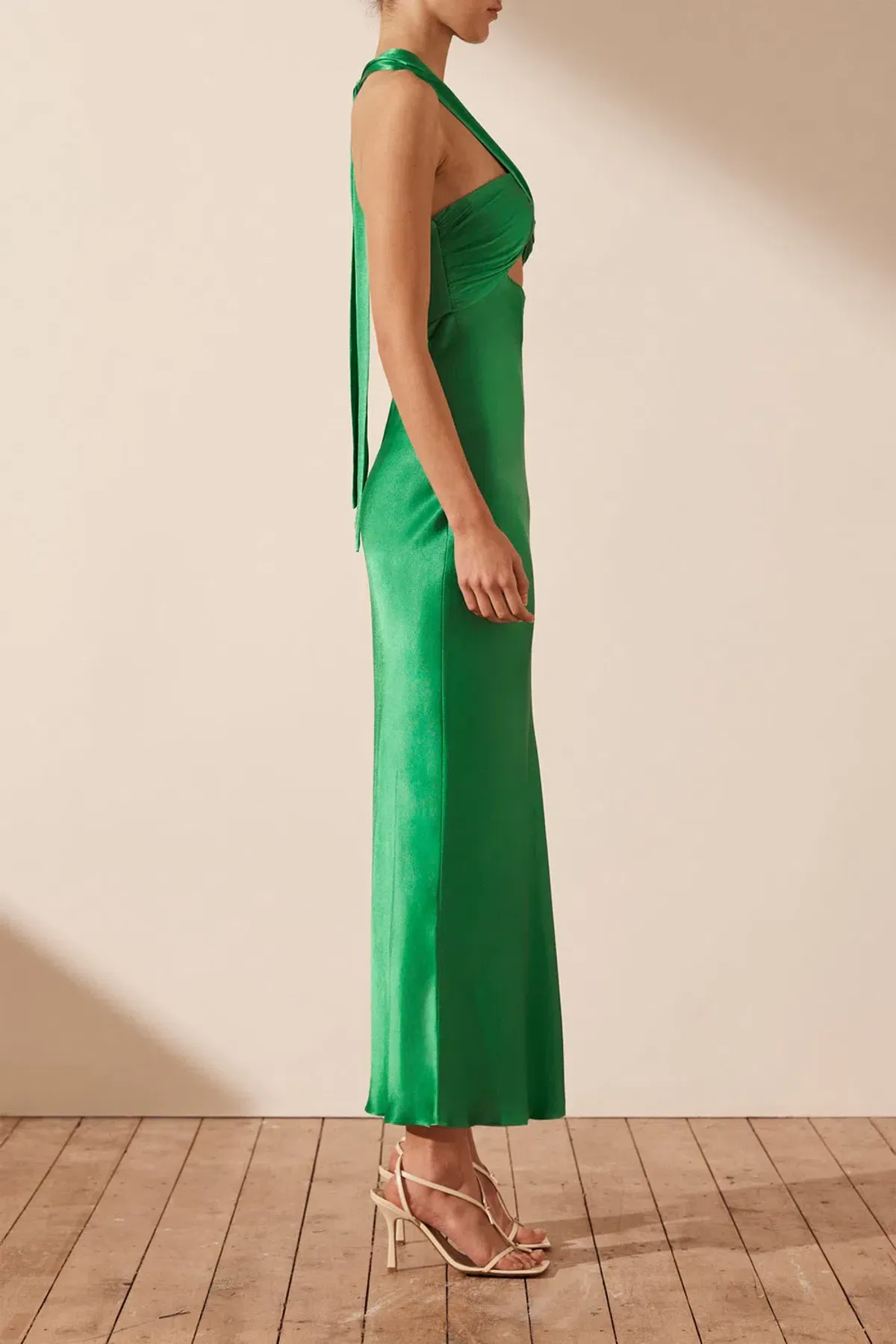 Shona Joy Lana Ruched Halter Midi Dress in Tree Green Size 10 - Image 2