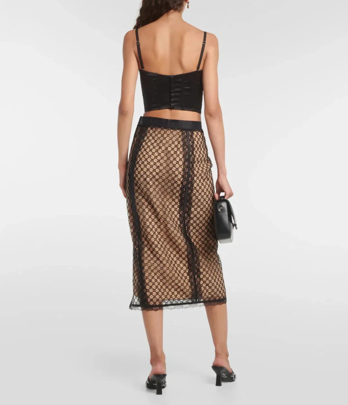 Gucci GG Mesh Lace Corset & Skirt Set Print Size S/8 - Image 4