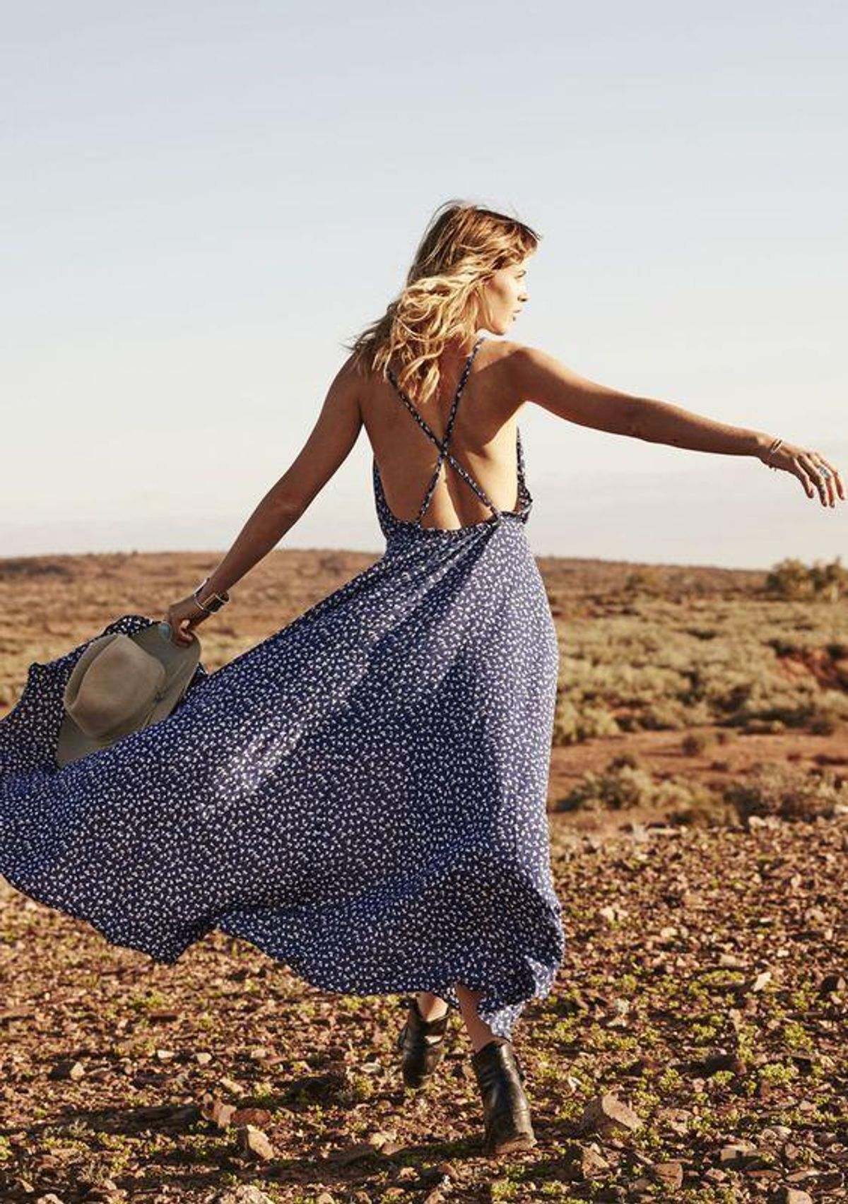 Vagabond Backless Splash Dress Navy Tiny Floral - Image 2