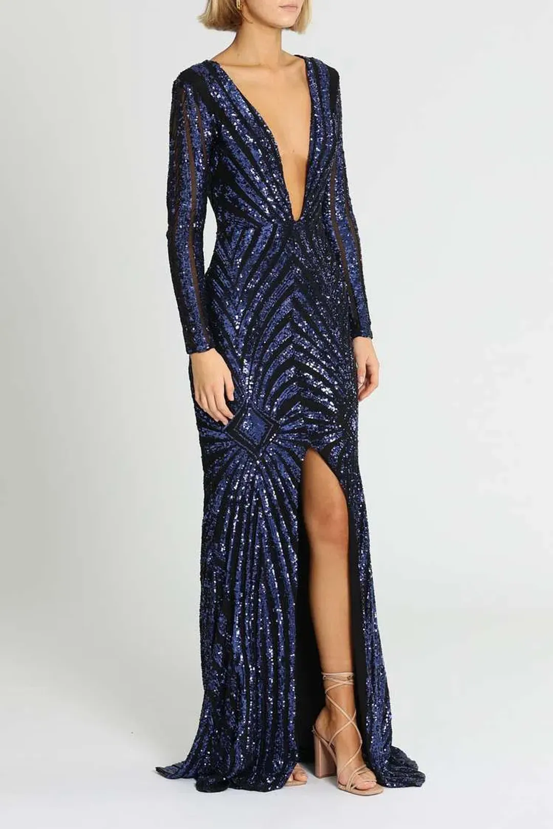 Ae'lkemi Art Deco Sequin Gown Navy Size 10 for rent on The Volte - main image