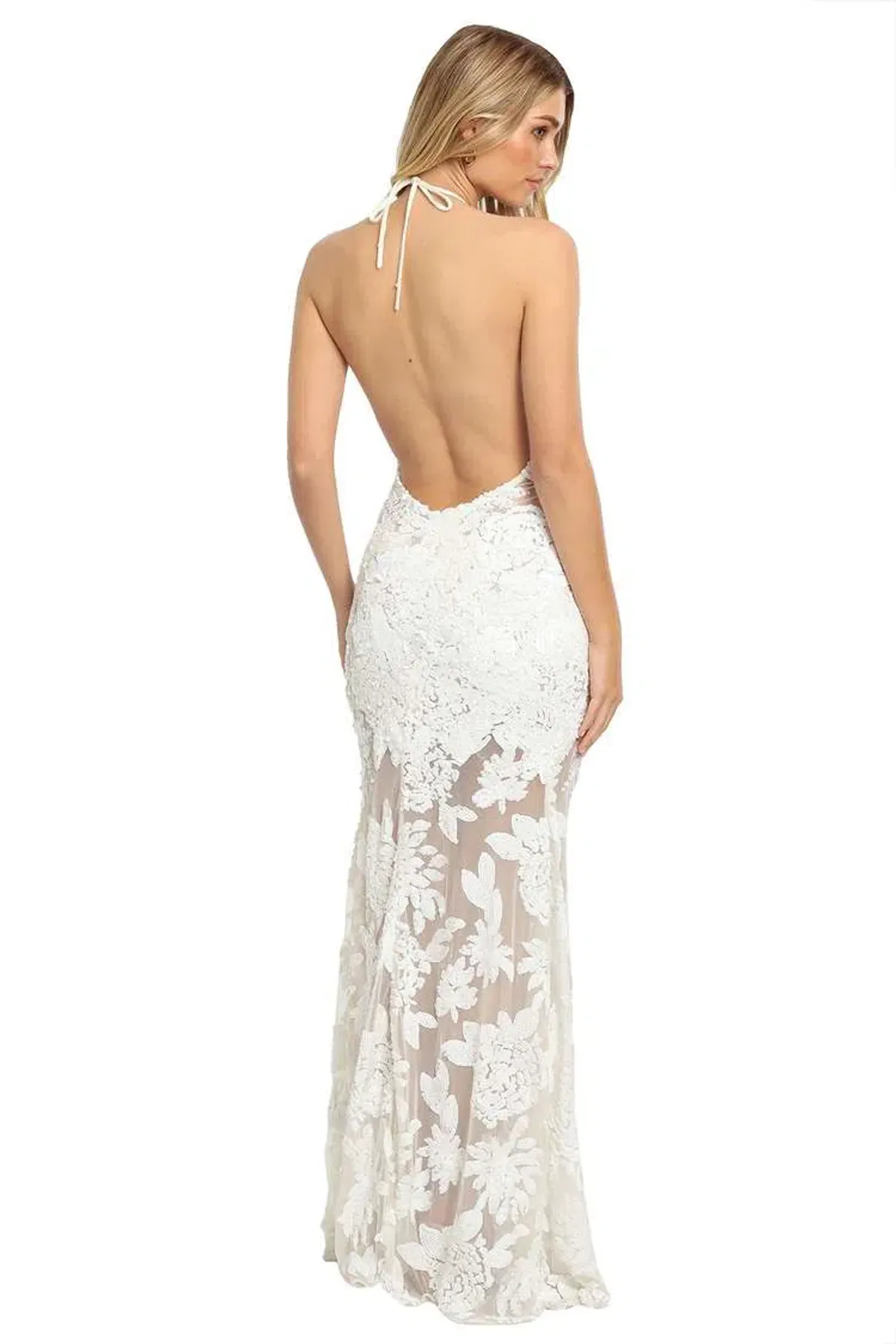 Ae'lkemi Floral Sequin Backless Dress White Size 6 - Image 3