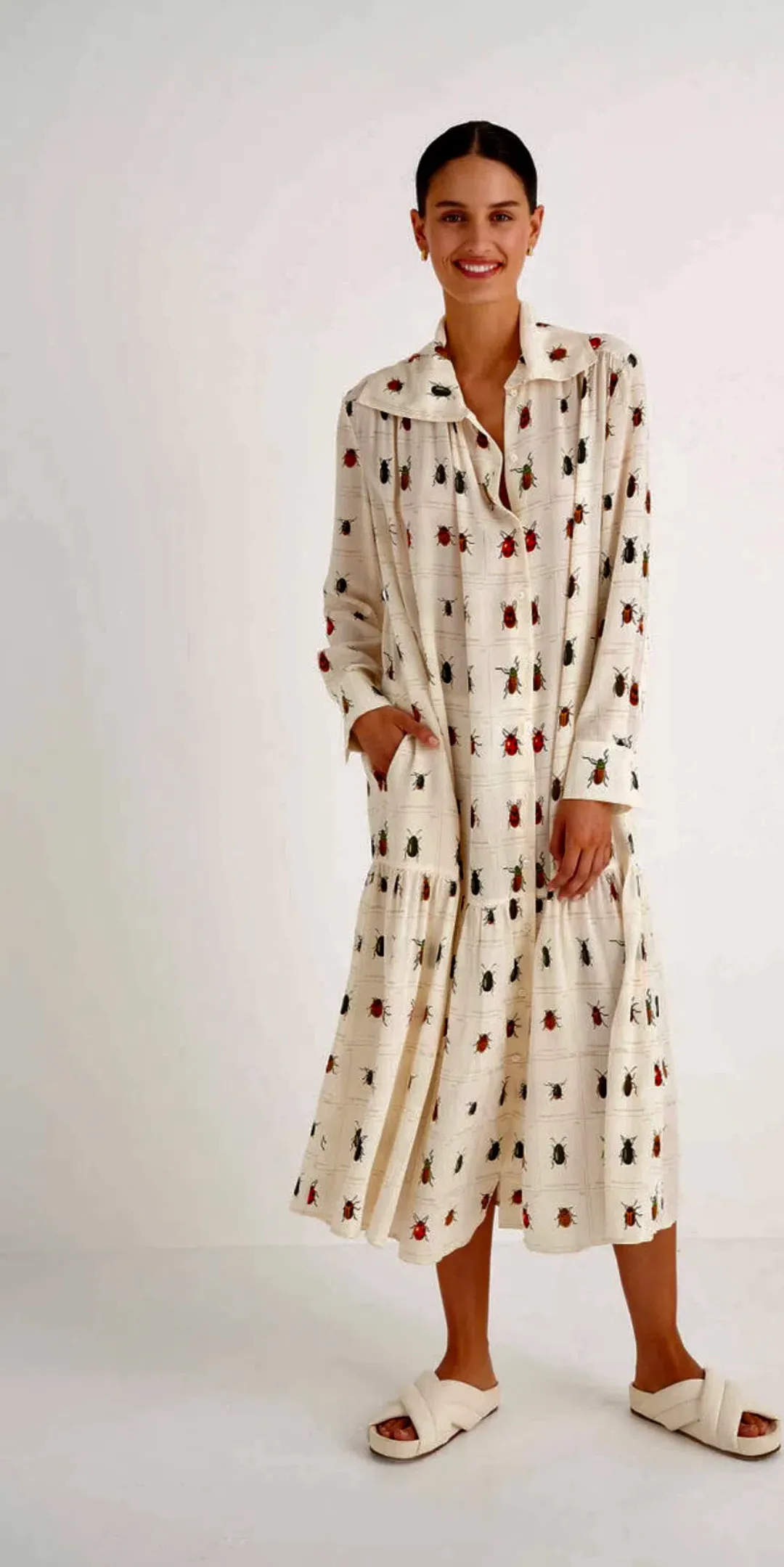 Oroton Beetle Print Dress in Cream Size 10 for rent on The Volte - main image