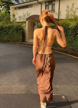 Onarin Ms.Pleat Cut-Out Dress Brown Size 8 for rent on The Volte - image 3