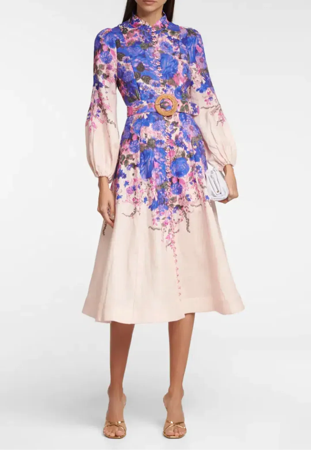 Zimmermann High Tide Buttoned Midi Dress Purple Ikat Floral Size 8 for rent on The Volte - main image