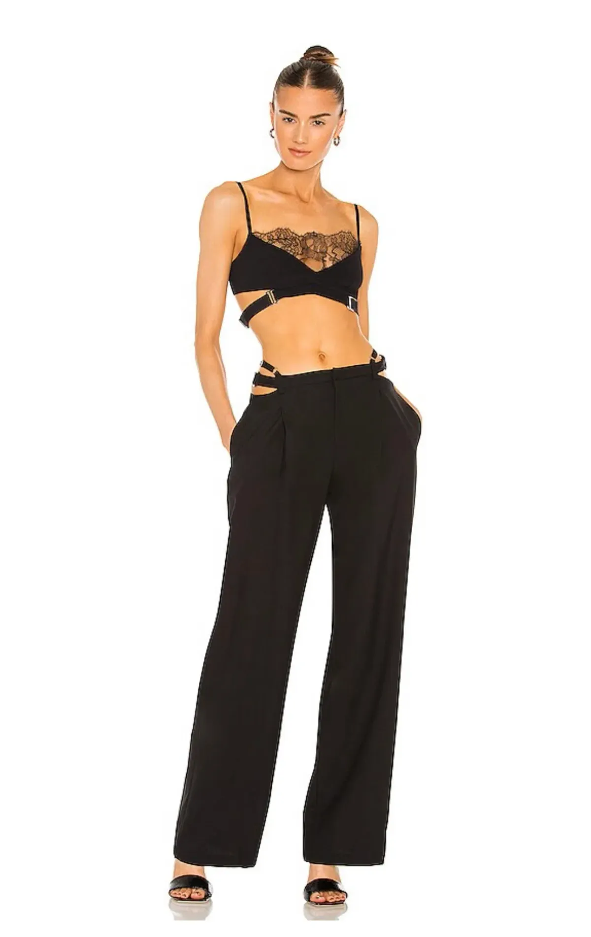 Dion Lee Lace Trimmed Cut Out Bralette Black Size 8 - Image 1