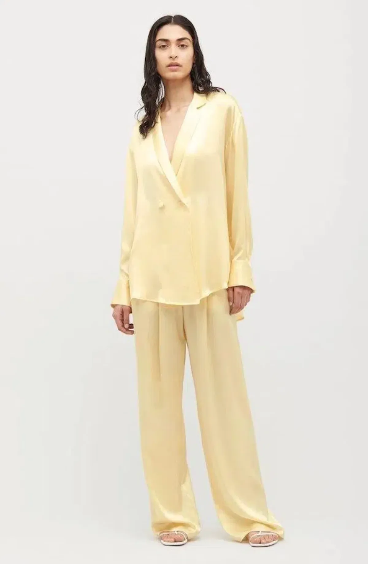Michael Lo Sordo Relaxed Silk Blazer Pale Yellow Size 8 - Image 3