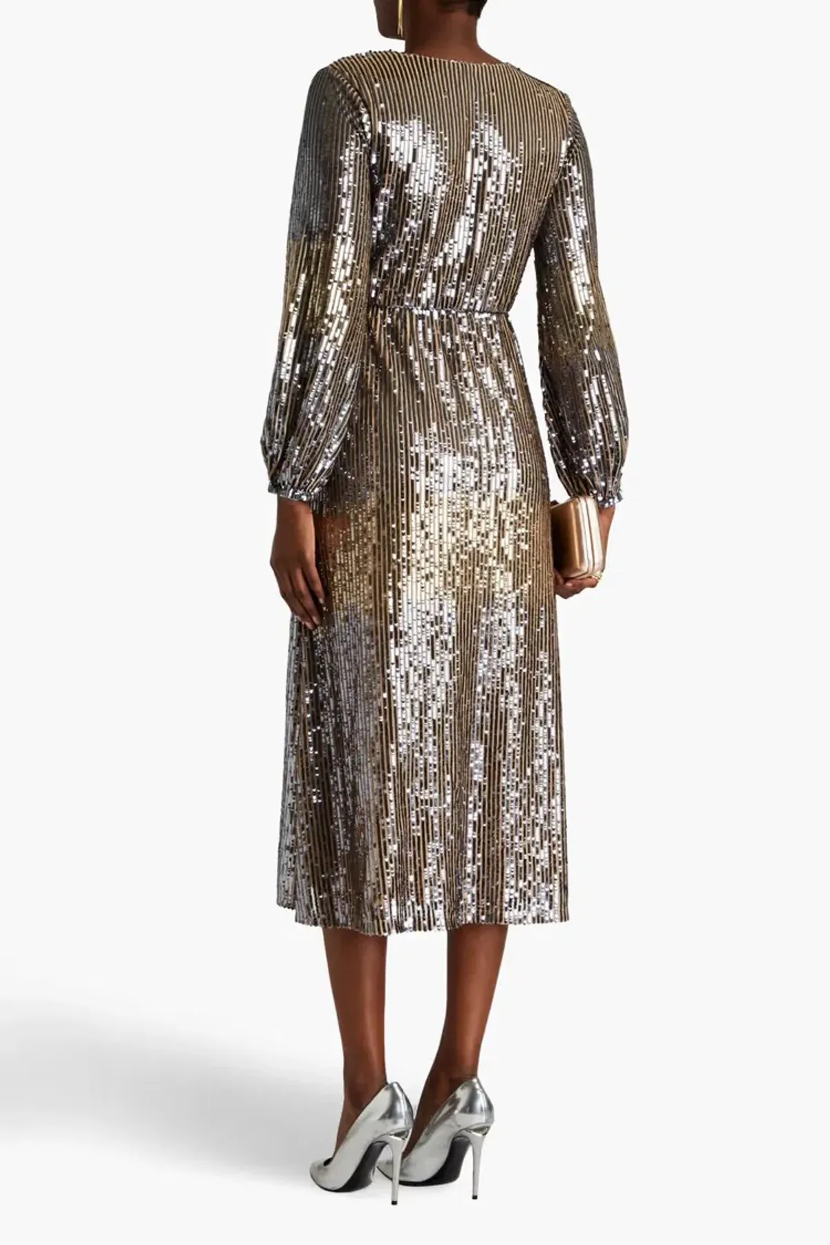 Raishma Wrap-Effect Sequined Tulle Midi Dress Silver Size 14 - Image 2