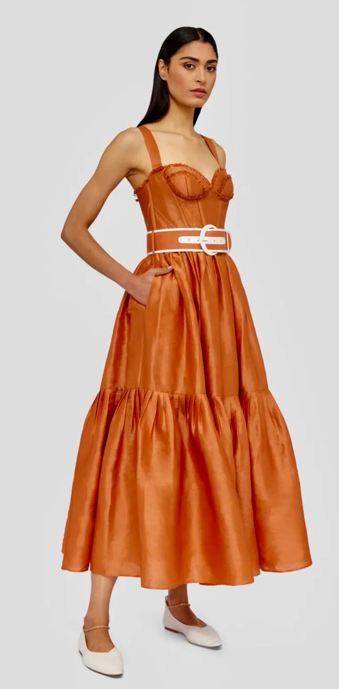 Leo Lin Suffolk Bustier in Cinnamon Orange in Size 10 for rent on The Volte - main image