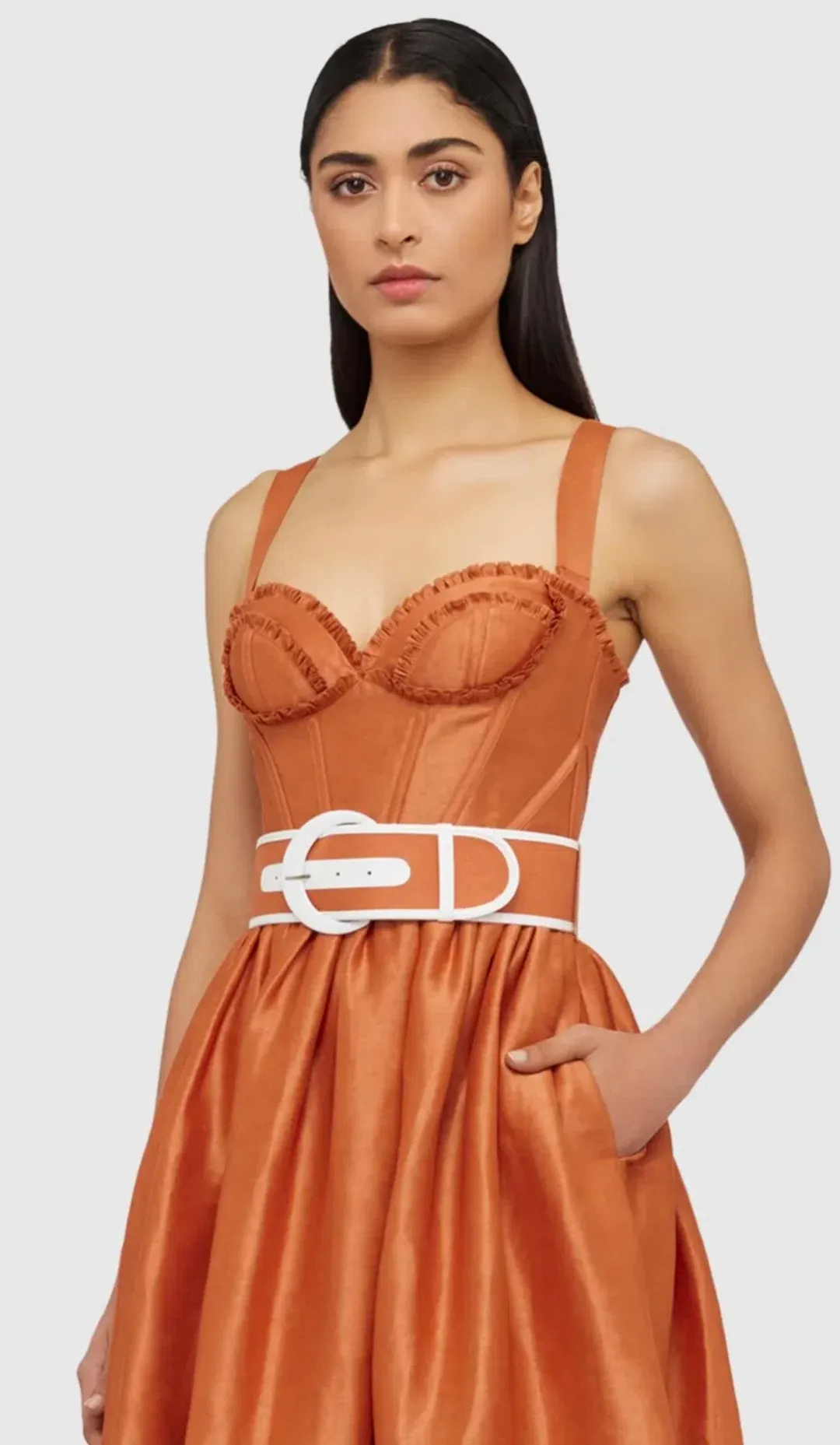 Leo Lin Suffolk Bustier in Cinnamon Orange in Size 10 for rent on The Volte - main image