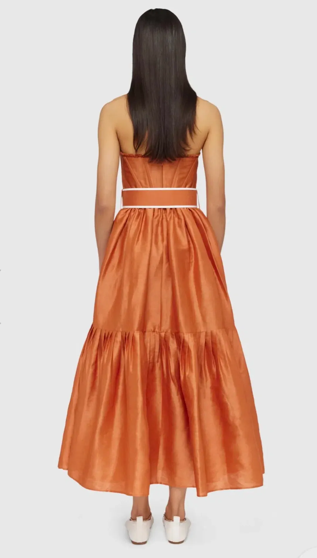 Leo Lin Suffolk Bustier in Cinnamon Orange in Size 10 for rent on The Volte - main image