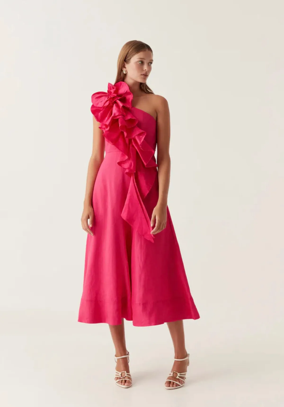 Aje Adelia Ruffle Midi Dress Bougainvillea Red Size 8 - Image 1