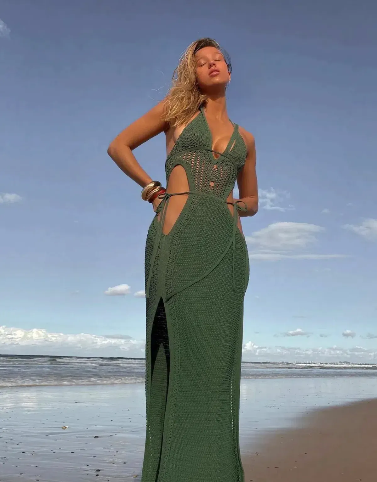 Dion Lee Crochet Tie Butterfly Dress Green Size M/AU 10 - Image 3