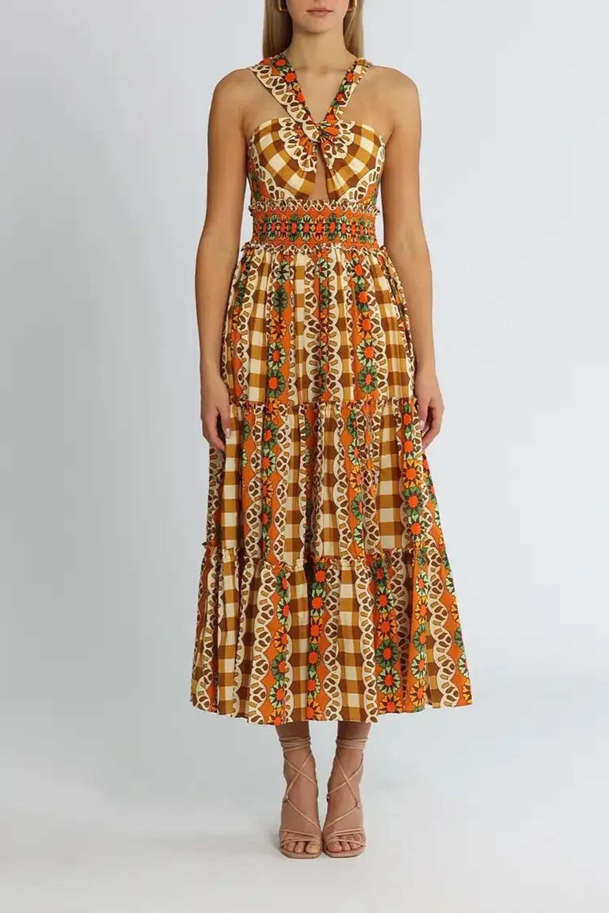 Alice McCall Clara Midi Dress in Brown Multi Size 10 - Image 1