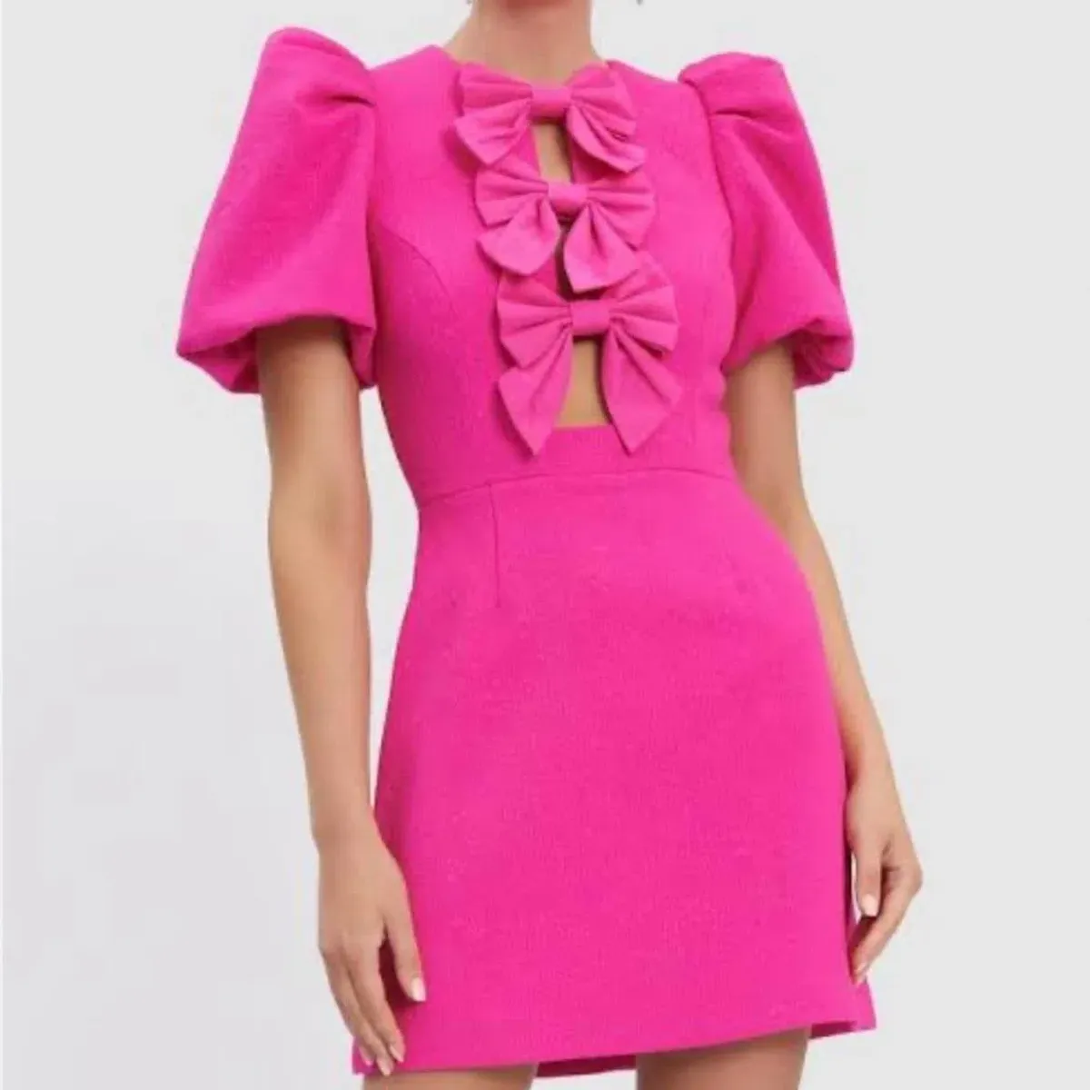 Rebecca Vallance Cecily Bow Trimmed Mini Dress Pink Size 12 - Image 1