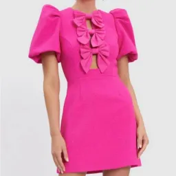 Rebecca Vallance Cecily Bow Trimmed Mini Dress Pink Size 12 for rent on The Volte - image 1