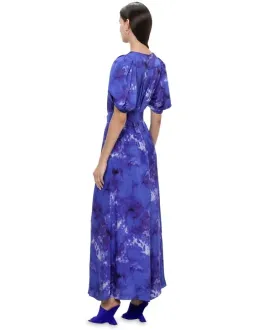Veronika Maine Clouded Satin Midi Dress Blue Jewel Size 8 for rent on The Volte - image 3