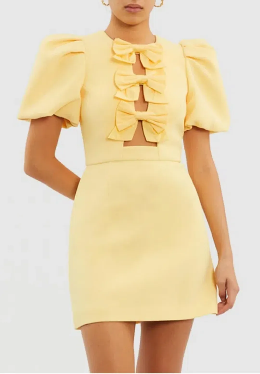 Rebecca Vallance Chloe Bow Mini Dress Yellow Size 12 for rent on The Volte - main image