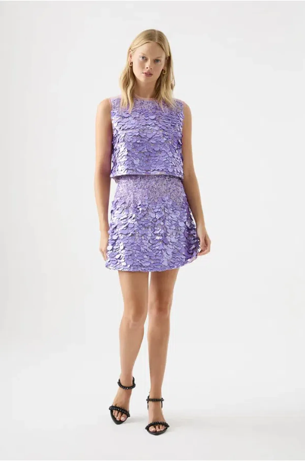 Aje Cherie Sequin Mini Skirt in Lilac Size 8 - Image 1