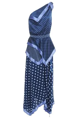 Altuzarra One Shoulder Polka Dot Silk Maxi Dress Blue Size 16/18 for rent on The Volte - image 3