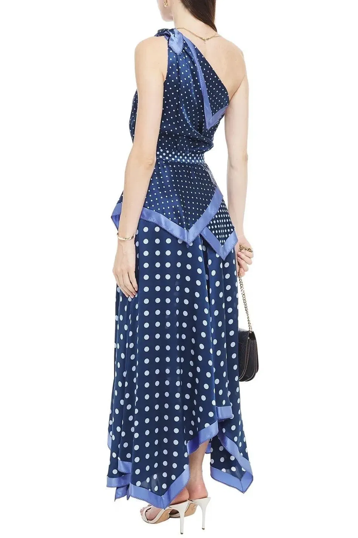 Altuzarra One Shoulder Polka Dot Silk Maxi Dress Blue Size 16/18 - Image 2