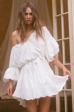 Spell Capulet Broderie Anglaise Frill Smock Mini Dress White Size L / AU 12 for rent on The Volte - image 3