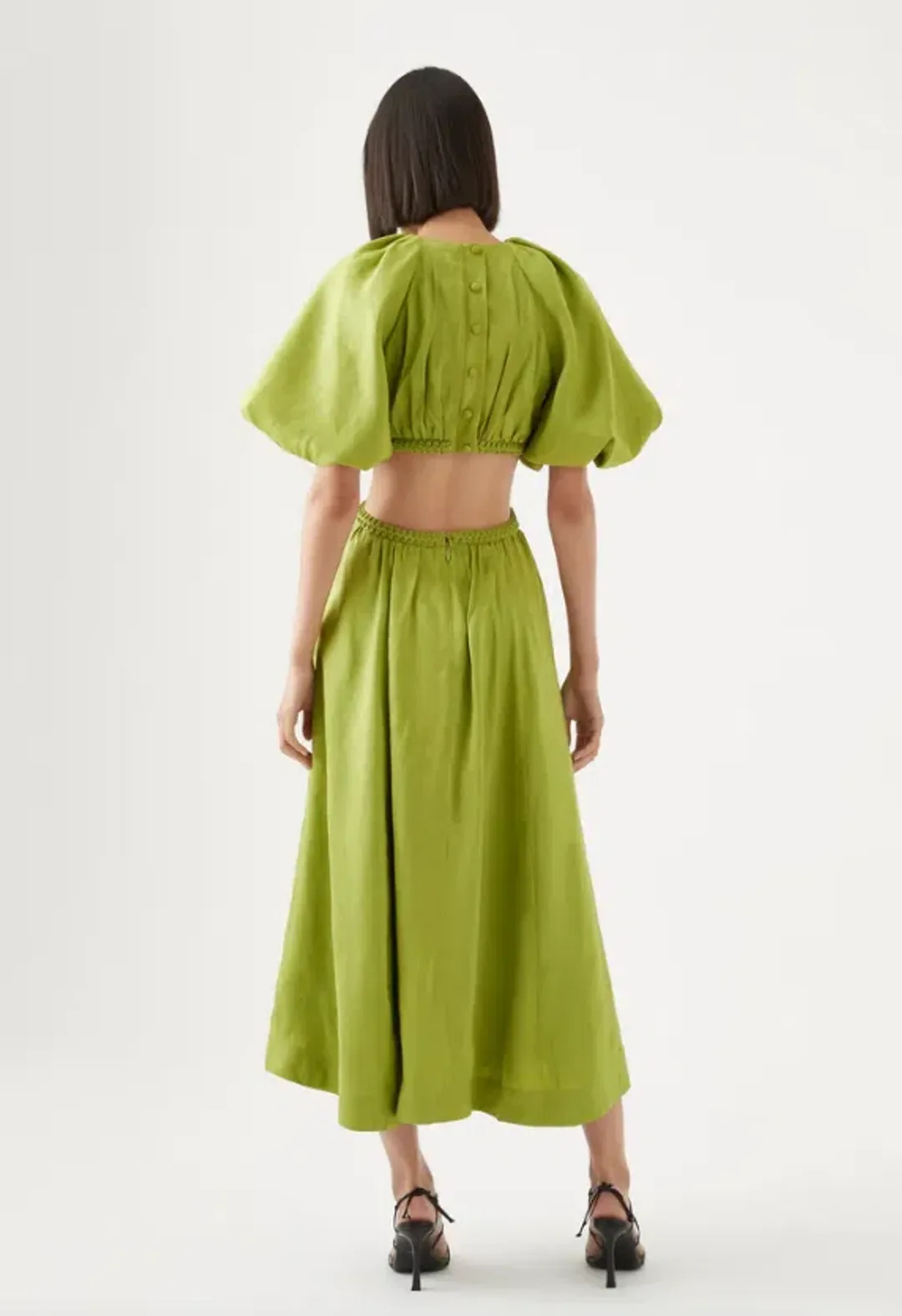 Aje Capucine Puff Sleeve Midi Dress Green Size 8 for rent on The Volte - main image