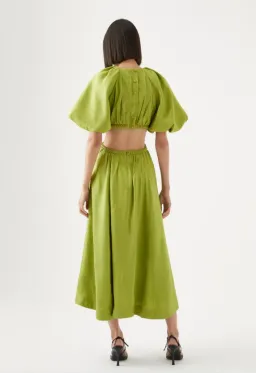 Aje Capucine Puff Sleeve Midi Dress Green Size 8 for rent on The Volte - image 3