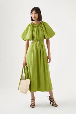 Aje Capucine Puff Sleeve Midi Dress Green Size 8 for rent on The Volte - image 1