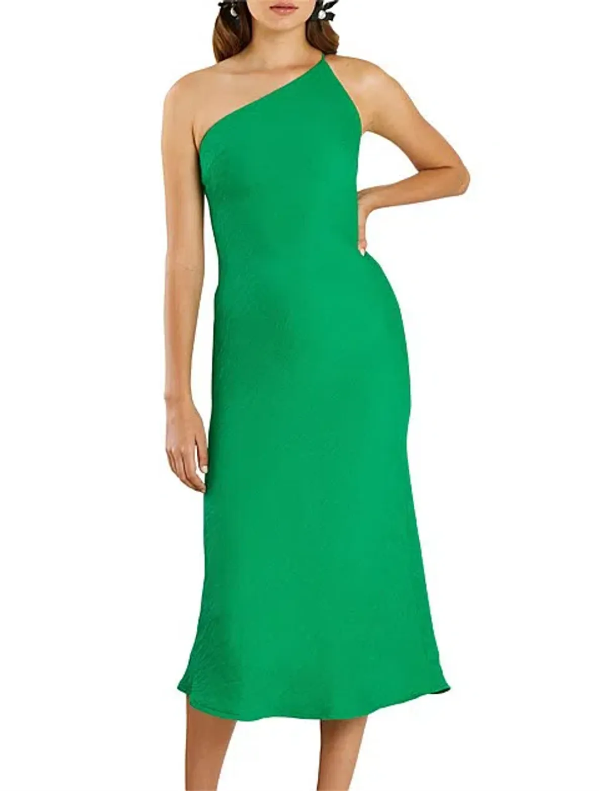 By Johnny Asymmetric Crimp Bias Midi Dress Green Size 14 - Image 3